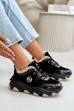 Clearance Damskie Buty Sportowe Sznurowane Ocieplane Na Platformie Czarne Verioras Damskie Sneakersy Damskie|Botki Sznurowane