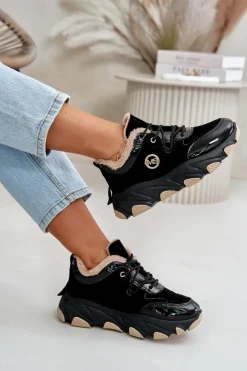 Clearance Damskie Buty Sportowe Sznurowane Ocieplane Na Platformie Czarne Verioras Damskie Sneakersy Damskie|Botki Sznurowane