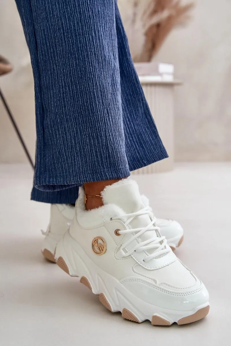 Sale Boto Damskie Buty Sportowe Sznurowane Ocieplane Na Platformie Białe Verioras Biały