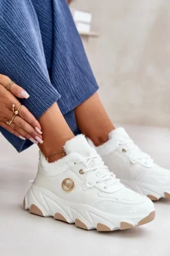 Sale Boto Damskie Buty Sportowe Sznurowane Ocieplane Na Platformie Białe Verioras Biały