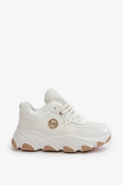 Sale Boto Damskie Buty Sportowe Sznurowane Ocieplane Na Platformie Białe Verioras Biały