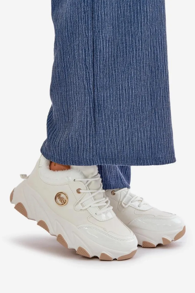 Sale Boto Damskie Buty Sportowe Sznurowane Ocieplane Na Platformie Białe Verioras Biały