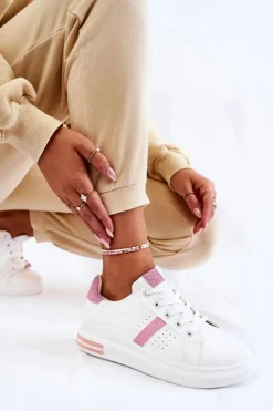 Sneakersy Damskie>Boto Damskie Buty Sportowe Wiązane Biało-Różowe Otylia