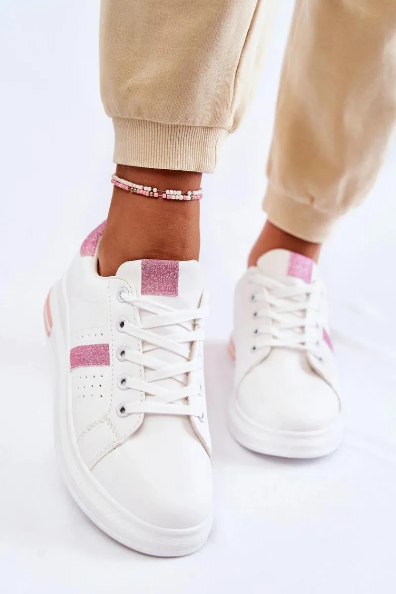 Sneakersy Damskie>Boto Damskie Buty Sportowe Wiązane Biało-Różowe Otylia