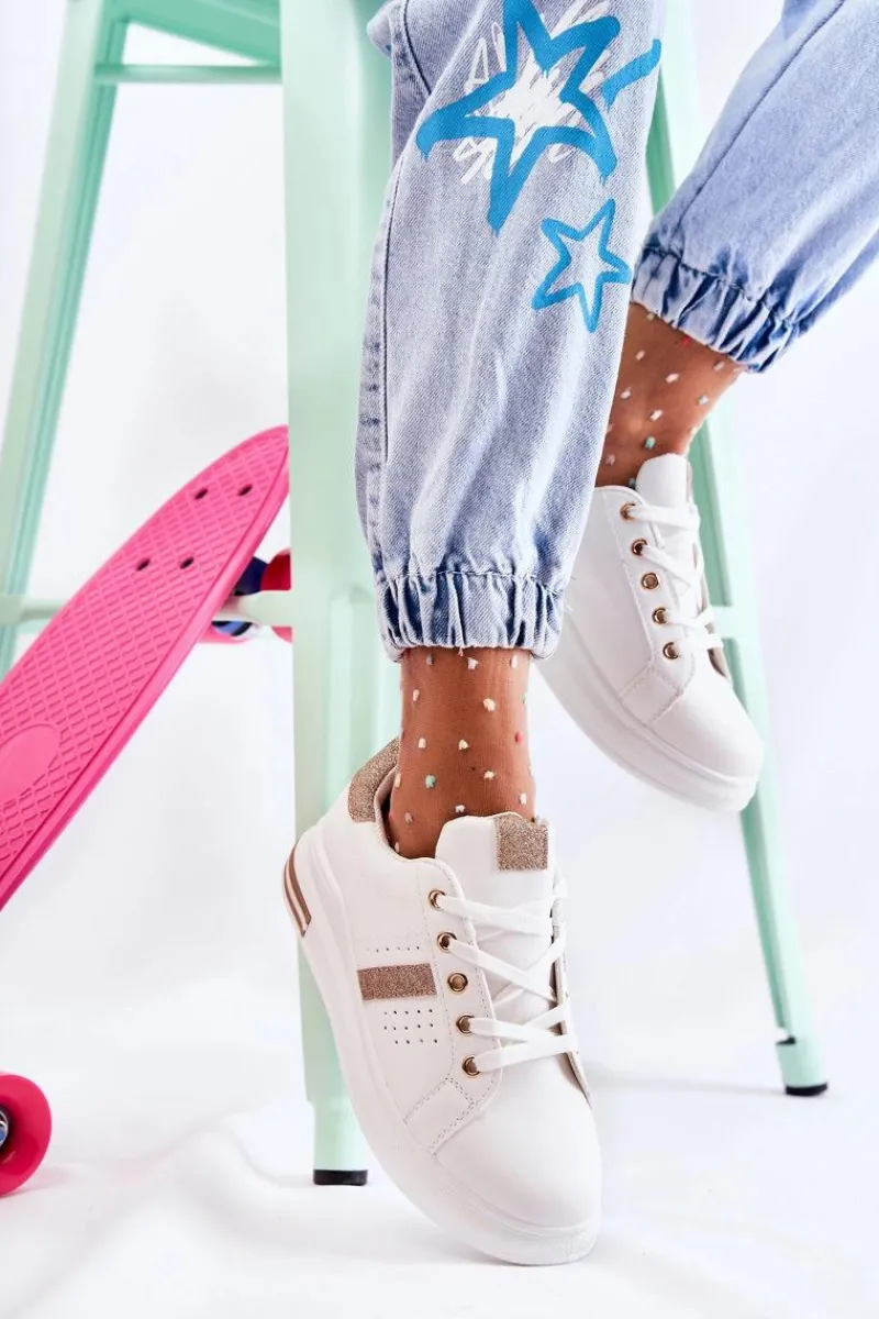 Sale Damskie Buty Sportowe Wiązane Białe Otylia Damskie Sneakersy Damskie