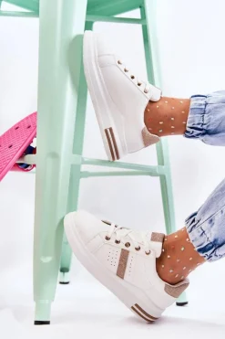 Sale Damskie Buty Sportowe Wiązane Białe Otylia Damskie Sneakersy Damskie