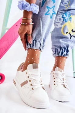 Sale Damskie Buty Sportowe Wiązane Białe Otylia Damskie Sneakersy Damskie