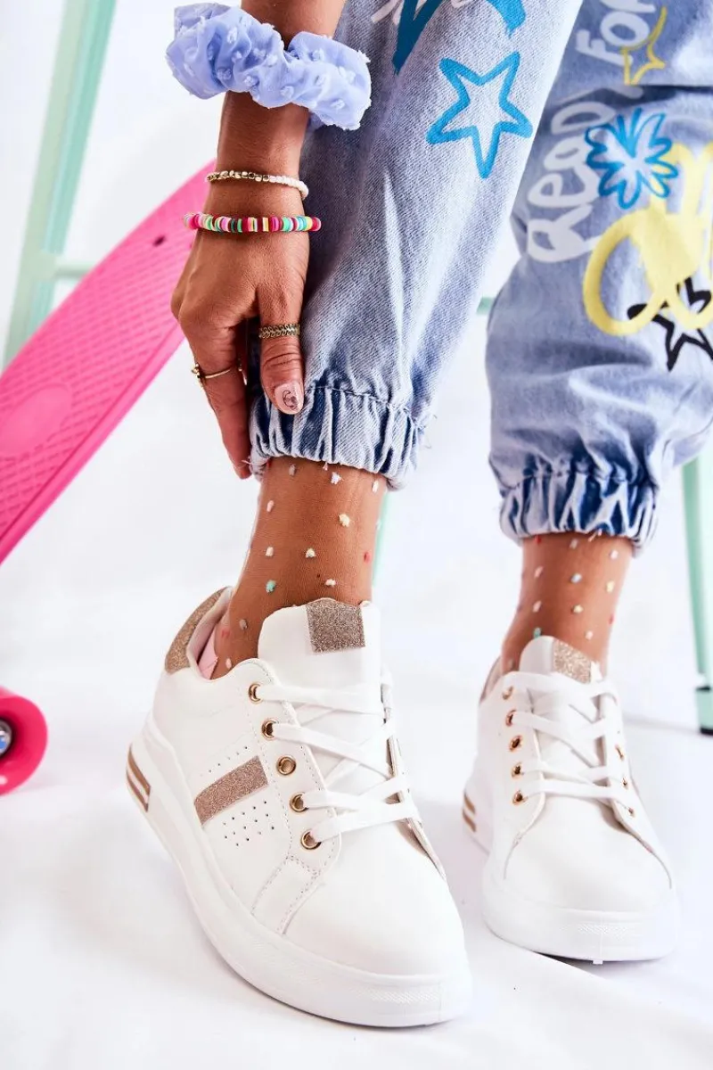 Sale Damskie Buty Sportowe Wiązane Białe Otylia Damskie Sneakersy Damskie