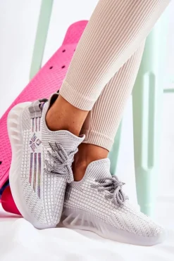 Sneakersy Damskie>Boto Damskie Buty Sportowe Wsuwane Szare Rokko