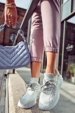 Sneakersy Damskie>Boto Damskie Buty Sportowe Wsuwane Szare Rokko