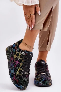 Sale Damskie Buty Sportowe Z Dżetami LL2N4010 Czarne Damskie Sneakersy Damskie