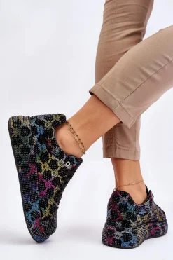 Sale Damskie Buty Sportowe Z Dżetami LL2N4010 Czarne Damskie Sneakersy Damskie