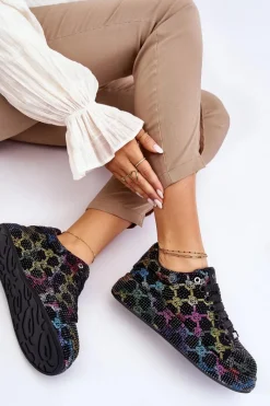 Sale Damskie Buty Sportowe Z Dżetami LL2N4010 Czarne Damskie Sneakersy Damskie