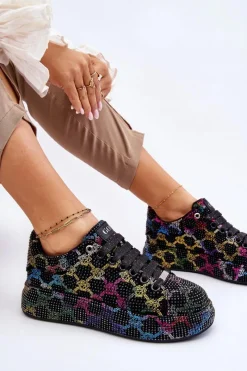 Sale Damskie Buty Sportowe Z Dżetami LL2N4010 Czarne Damskie Sneakersy Damskie