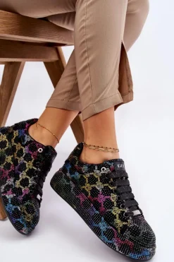 Sale Damskie Buty Sportowe Z Dżetami LL2N4010 Czarne Damskie Sneakersy Damskie