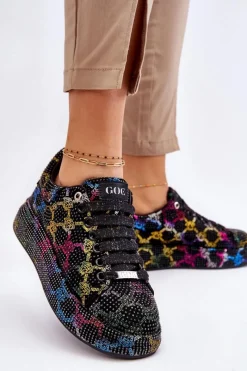 Sale Damskie Buty Sportowe Z Dżetami LL2N4010 Czarne Damskie Sneakersy Damskie