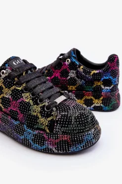 Sale Damskie Buty Sportowe Z Dżetami LL2N4010 Czarne Damskie Sneakersy Damskie