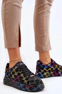 Sale Damskie Buty Sportowe Z Dżetami LL2N4010 Czarne Damskie Sneakersy Damskie