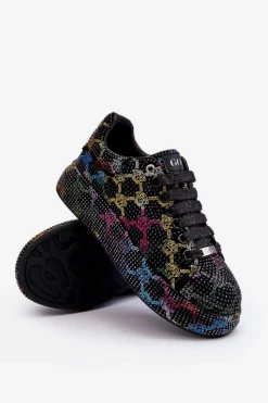 Sale Damskie Buty Sportowe Z Dżetami LL2N4010 Czarne Damskie Sneakersy Damskie