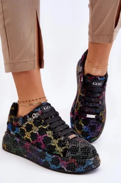 Sale Damskie Buty Sportowe Z Dżetami LL2N4010 Czarne Damskie Sneakersy Damskie