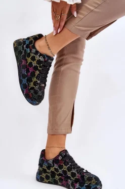 Sale Damskie Buty Sportowe Z Dżetami LL2N4010 Czarne Damskie Sneakersy Damskie