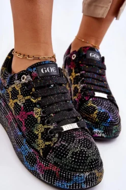 Sale Damskie Buty Sportowe Z Dżetami LL2N4010 Czarne Damskie Sneakersy Damskie
