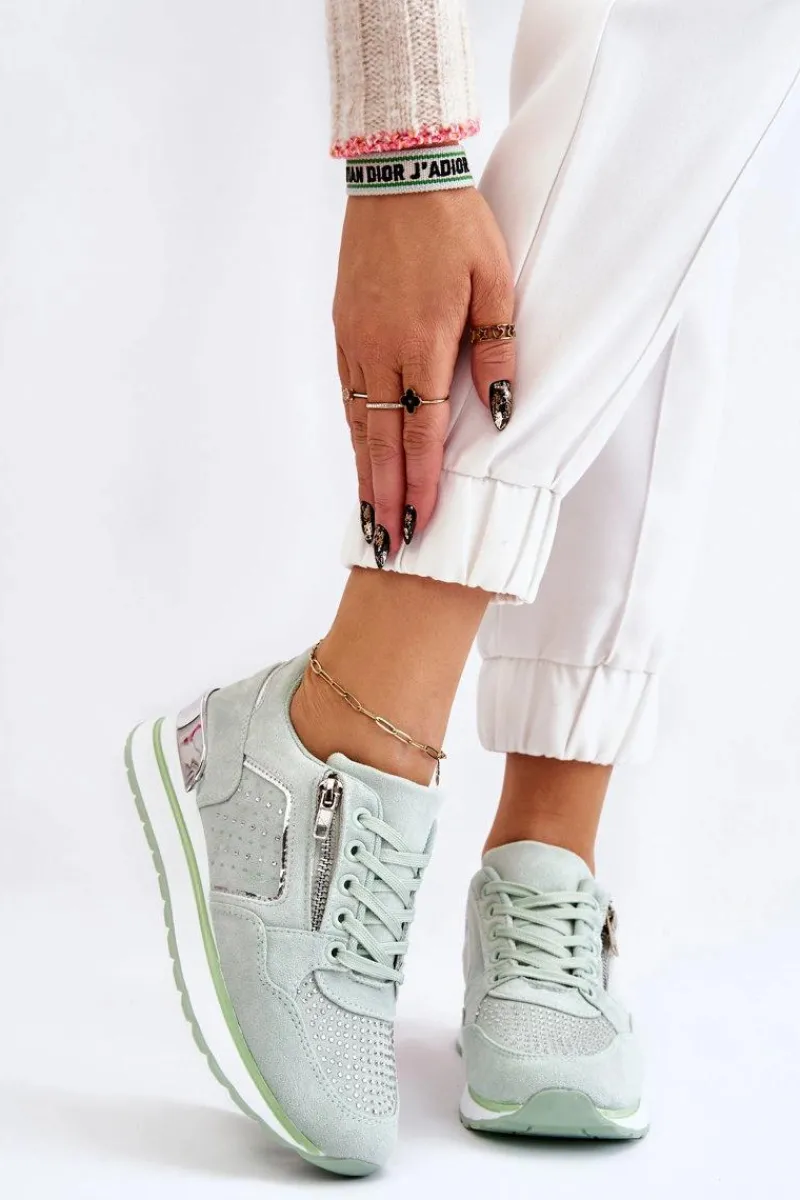 Buty Sportowe Na Platformie|Sneakersy Damskie>Boto Damskie Buty Sportowe Z Ozdobnym Zamkiem Zielone Adrea
