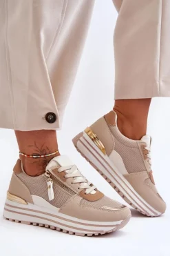 Boto Damskie Buty Sportowe Z Ozdobnym Zamkiem Beżowe Cairo