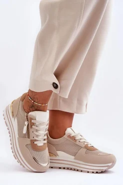 Boto Damskie Buty Sportowe Z Ozdobnym Zamkiem Beżowe Cairo