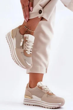 Boto Damskie Buty Sportowe Z Ozdobnym Zamkiem Beżowe Cairo