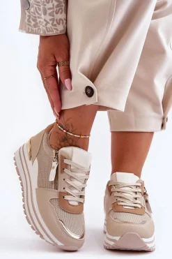 Boto Damskie Buty Sportowe Z Ozdobnym Zamkiem Beżowe Cairo