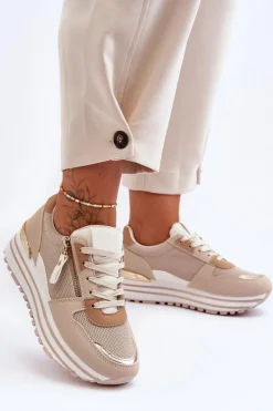 Boto Damskie Buty Sportowe Z Ozdobnym Zamkiem Beżowe Cairo