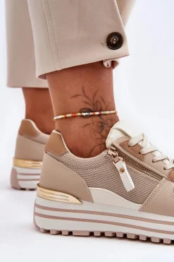 Boto Damskie Buty Sportowe Z Ozdobnym Zamkiem Beżowe Cairo