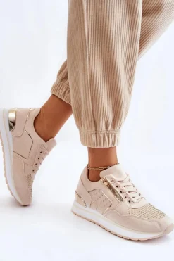 Online Damskie Buty Sportowe Z Ozdobnym Zamkiem Kremowe Adrea Damskie Buty Sportowe Na Platformie|Sneakersy Damskie