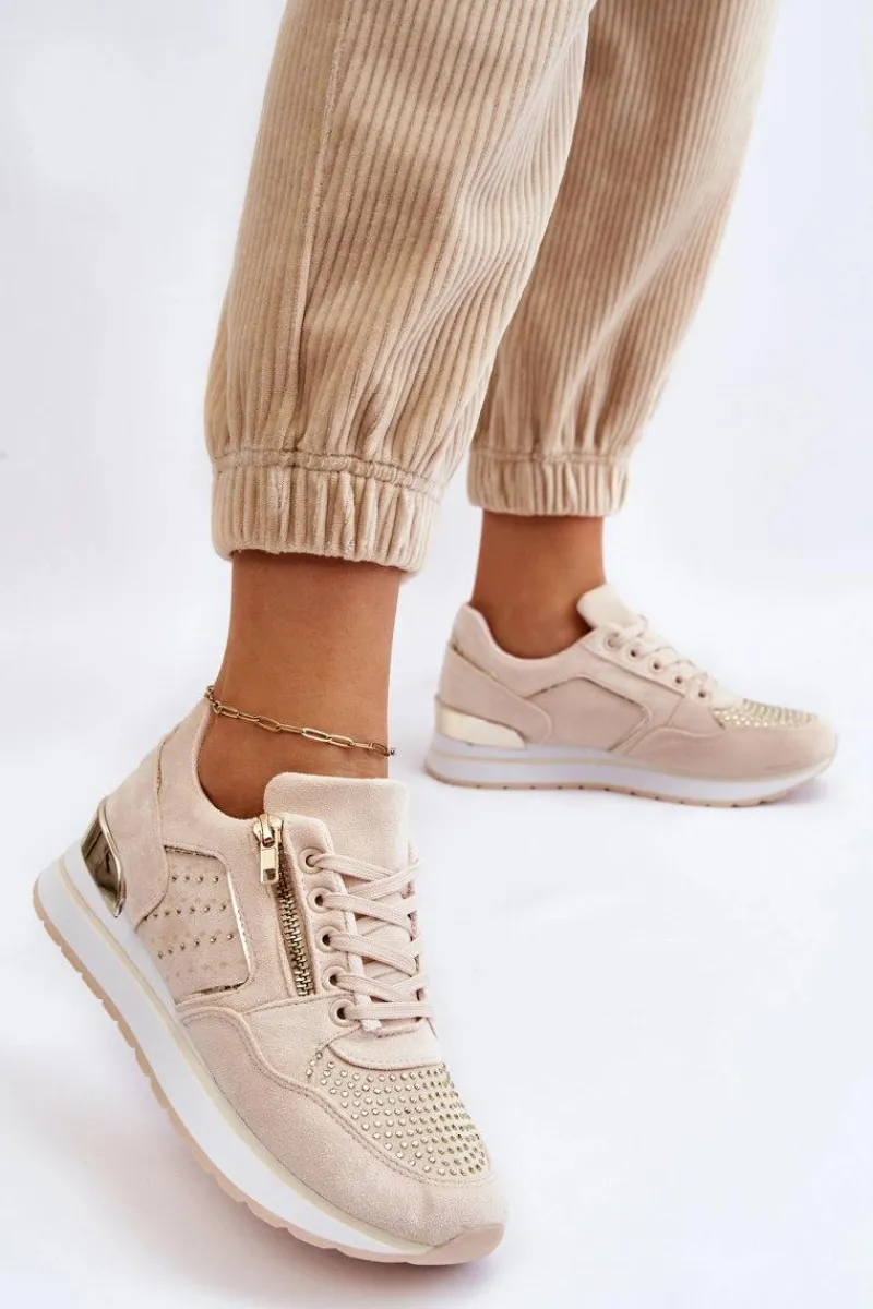 Online Damskie Buty Sportowe Z Ozdobnym Zamkiem Kremowe Adrea Damskie Buty Sportowe Na Platformie|Sneakersy Damskie