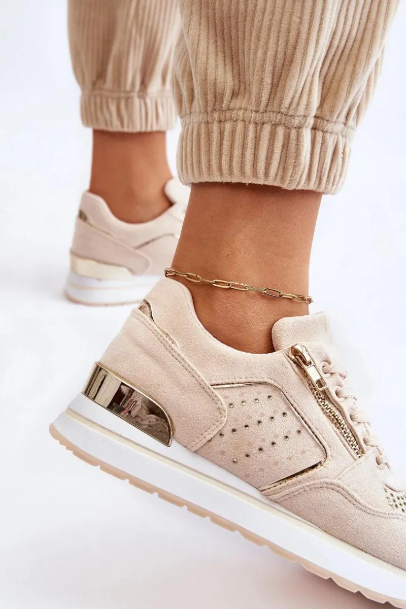 Online Damskie Buty Sportowe Z Ozdobnym Zamkiem Kremowe Adrea Damskie Buty Sportowe Na Platformie|Sneakersy Damskie