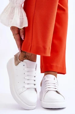 Hot Damskie Buty Sportowe Z Ozdobnym Wzorem Biało-Złote Delight Damskie Buty Sportowe Na Platformie|Sneakersy Damskie