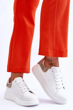 Hot Damskie Buty Sportowe Z Ozdobnym Wzorem Biało-Złote Delight Damskie Buty Sportowe Na Platformie|Sneakersy Damskie
