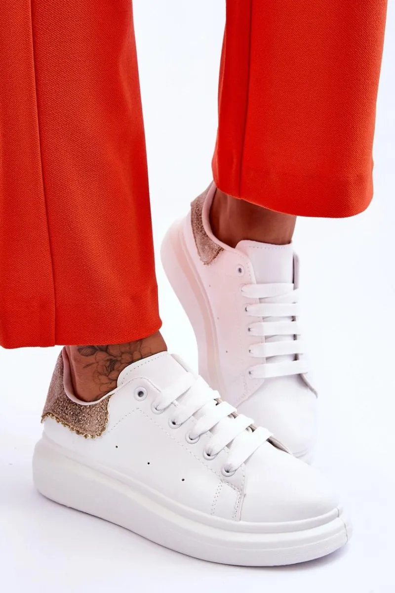 Hot Damskie Buty Sportowe Z Ozdobnym Wzorem Biało-Złote Delight Damskie Buty Sportowe Na Platformie|Sneakersy Damskie