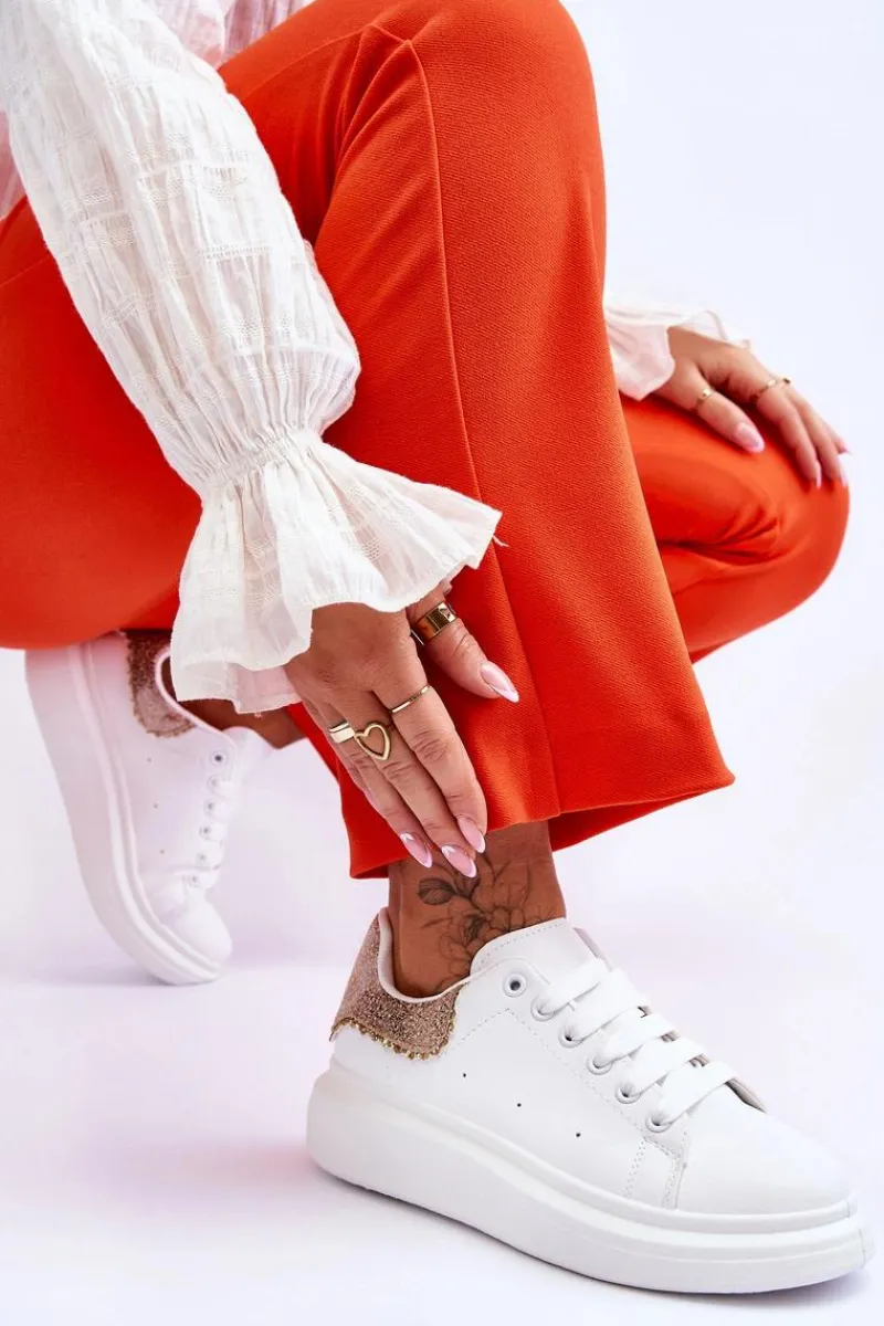 Hot Damskie Buty Sportowe Z Ozdobnym Wzorem Biało-Złote Delight Damskie Buty Sportowe Na Platformie|Sneakersy Damskie