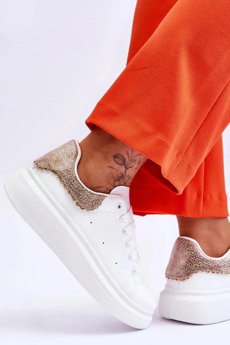 Hot Damskie Buty Sportowe Z Ozdobnym Wzorem Biało-Złote Delight Damskie Buty Sportowe Na Platformie|Sneakersy Damskie
