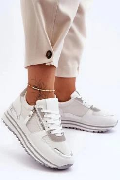 Hot Damskie Buty Sportowe Z Ozdobnym Zamkiem Białe Cairo Damskie Buty Sportowe Na Platformie|Sneakersy Damskie