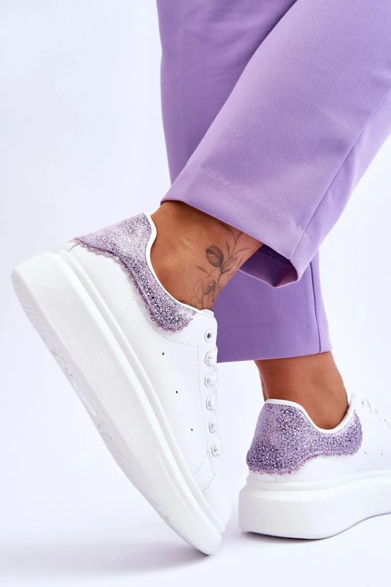 New Boto Damskie Buty Sportowe Z Ozdobnym Wzorem Biało-Fioletowe Delight