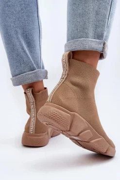 Damskie Buty Sportowe Ze Skarpetą Beżowe Zirila Damskie Sneakersy Damskie