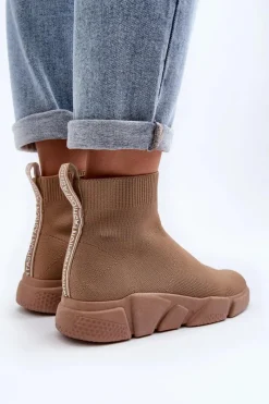 Damskie Buty Sportowe Ze Skarpetą Beżowe Zirila Damskie Sneakersy Damskie