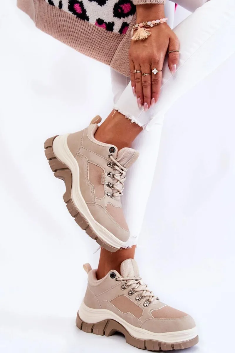 Trekkingowe Damskie|Damskie Trapery>Big Star Shoes Damskie Buty Trekkingowe Trapery Memory Foam Big Star KK274363 Beżowe