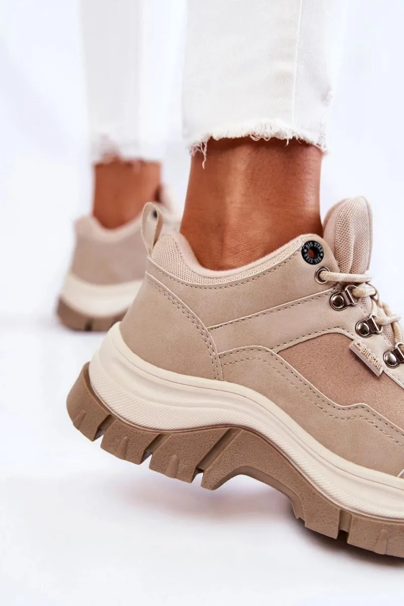 Trekkingowe Damskie|Damskie Trapery>Big Star Shoes Damskie Buty Trekkingowe Trapery Memory Foam Big Star KK274363 Beżowe