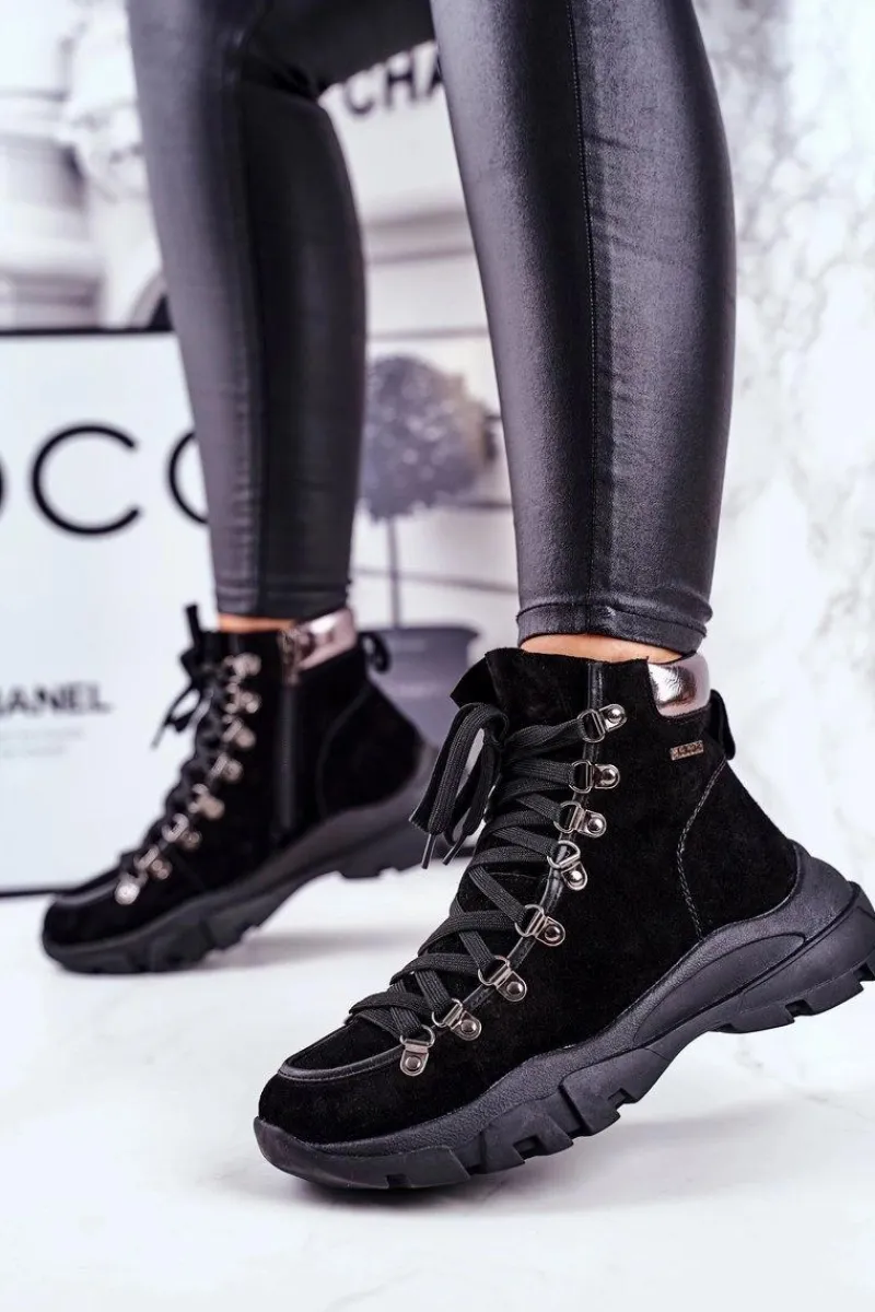 Trekkingowe Damskie>Big Star Shoes Damskie Buty Trekkingowe Trapery Skóra Zamsz Big Star GG274893