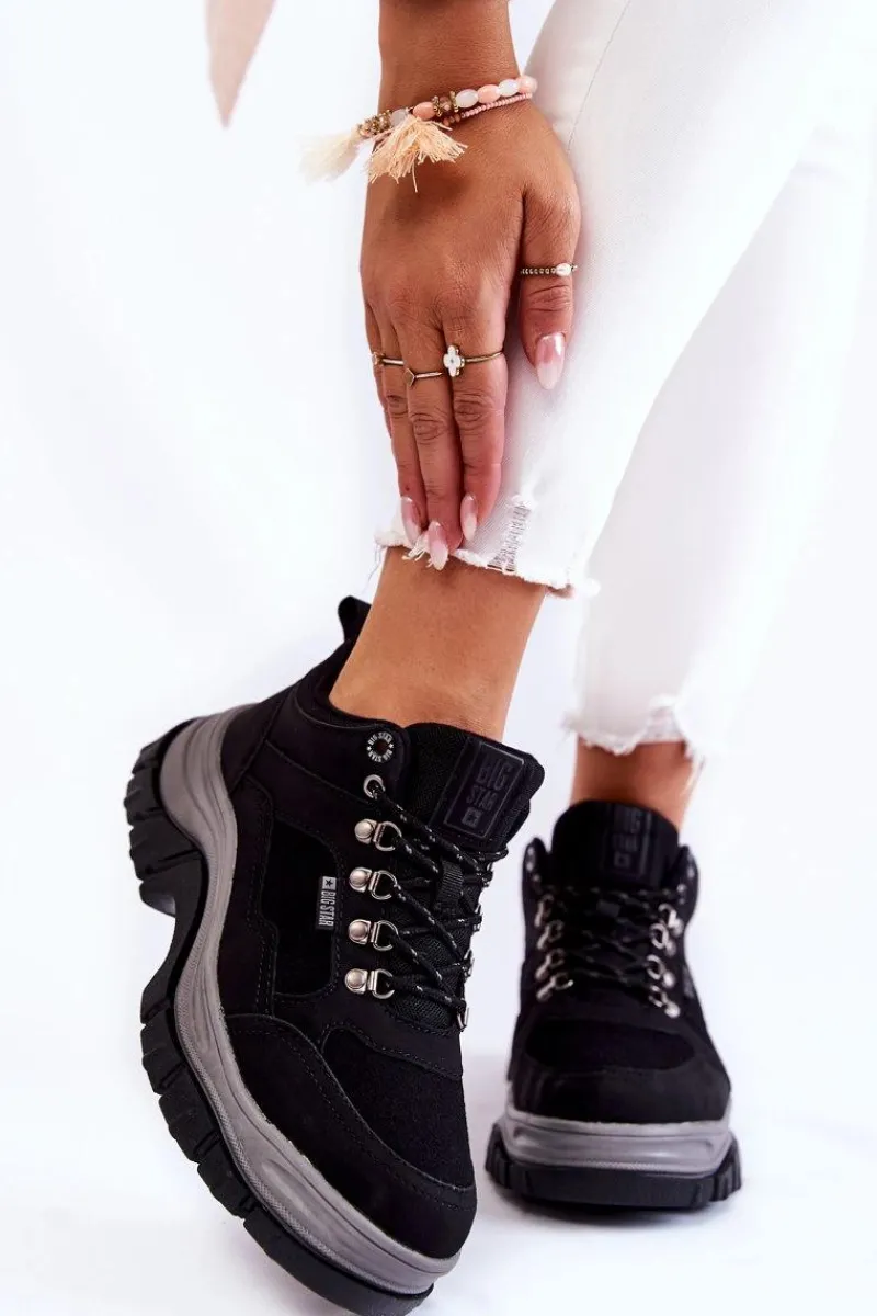 Outlet Damskie Buty Trekkingowe Trapery Memory Foam Big Star KK274364 Czarne Damskie Trekkingowe Damskie|Damskie Trapery