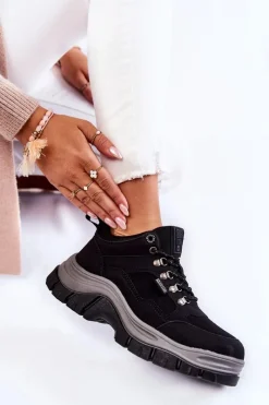 Outlet Damskie Buty Trekkingowe Trapery Memory Foam Big Star KK274364 Czarne Damskie Trekkingowe Damskie|Damskie Trapery